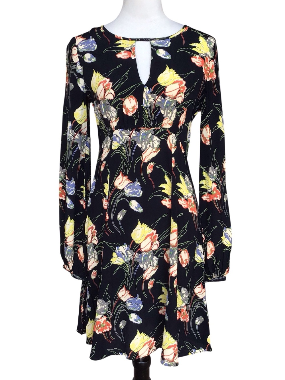 Bytimo Trailing Flowers Black Floral Long Sleeve Dress Size XS